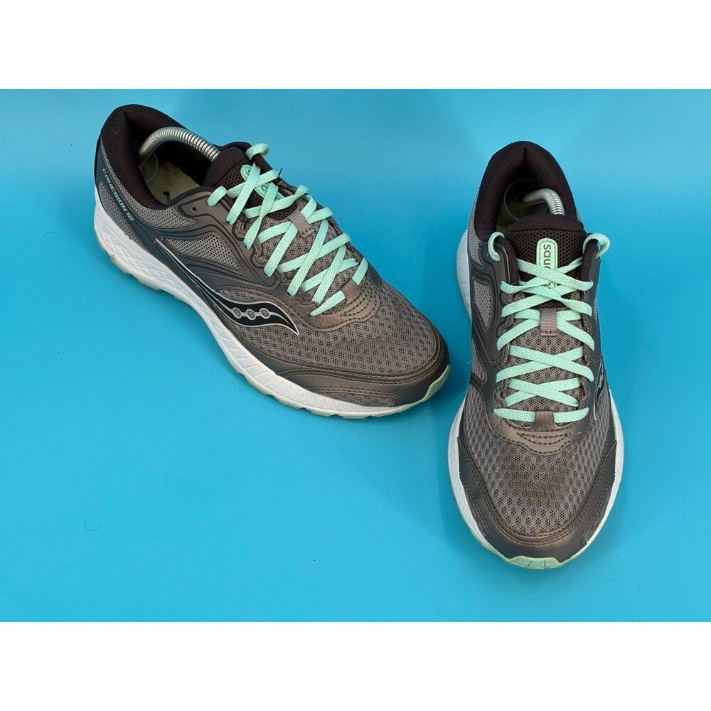 Saucony Cohesion 12 Womens 11 Wide Gray Mint Running Shoes VersaFoam S10472-1